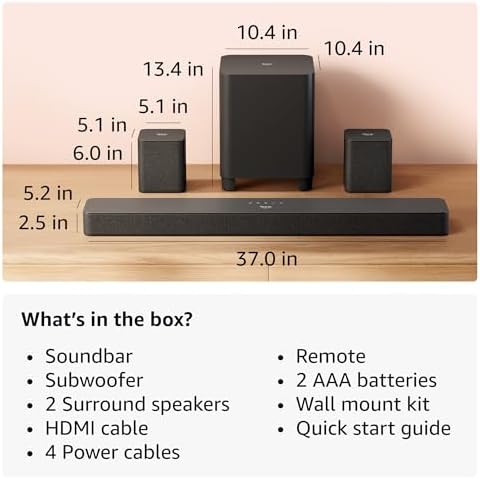 Amazon Fire TV Soundbar Plus with subwoofer and surround sound speakers  newest model   5 1 channel  Dolby Atmos  clear dialogue