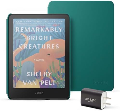 Amazon Kindle Colorsoft Essentials Bundle including Kindle Colorsoft  16 GB    With color display   Black  Plant Based Leather Cover Black and Power Adapter