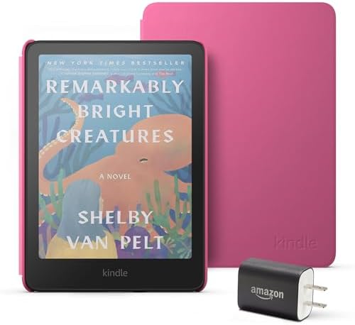 Amazon Kindle Colorsoft Essentials Bundle including Kindle Colorsoft  16 GB    With color display   Black  Plant Based Leather Cover Black and Power Adapter
