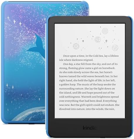 Amazon Kindle Kids 16GB  newest model    If it breaks  we will replace it  includes ad free books and cover  with glare free display  faster page turns   Space Whale