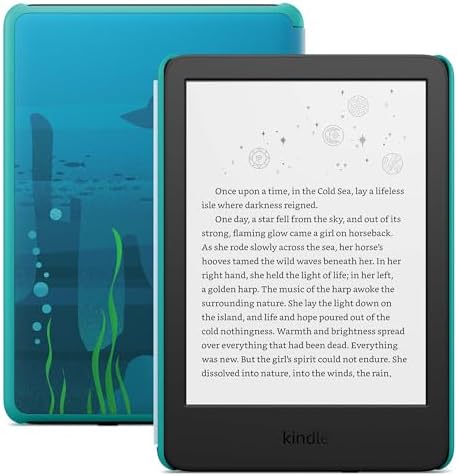 Amazon Kindle Kids 16GB  newest model    If it breaks  we will replace it  includes ad free books and cover  with glare free display  faster page turns   Space Whale