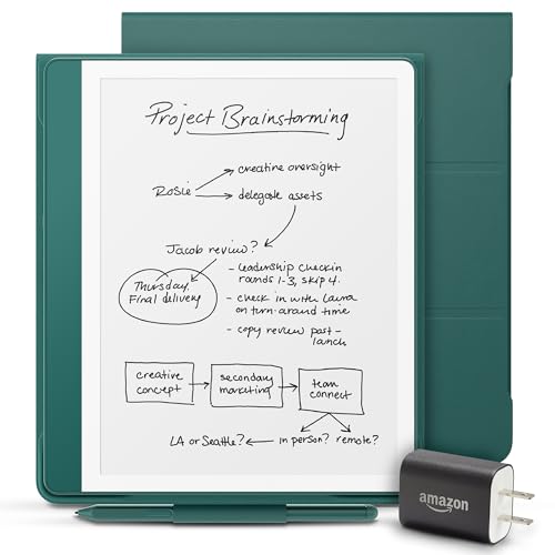 Amazon Kindle Scribe Essentials Bundle including Kindle Scribe  64GB    Metallic Jade  Premium Pen  Plant Based Leather Folio Jade  and Power Adapter