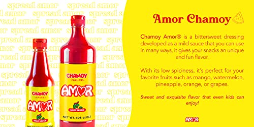 Amor Chamoy Sauce   Bittersweet flavor   2 500 Scoville level Enjoy it with fruits  veggies  snacks  and drinks   Kosher   33 fl oz bottle  Pack of 4 
