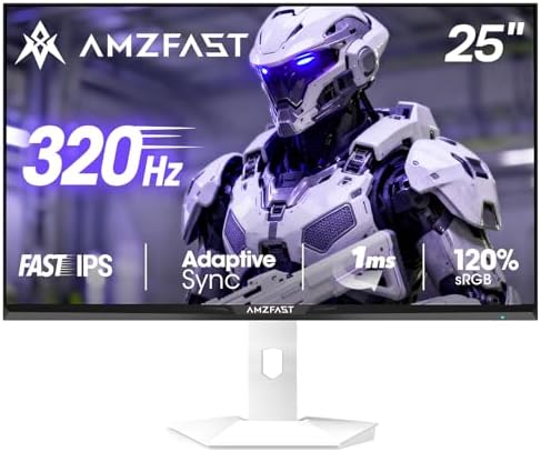 Amzfast 25 Inch White Gaming Monitor 320Hz/300Hz/240Hz  FHD 1080P 1ms Fast IPS Monitor  12 Months Warranty Exchange  HDMI & DP Dual Cable  T V Rheinland Eye Care   AI Crosshair  Night Vision Function