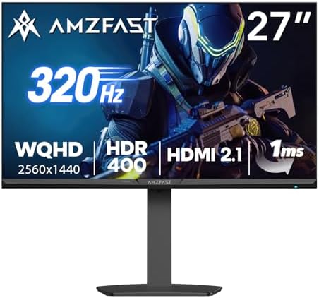 Amzfast 25 Inch White Gaming Monitor 320Hz/300Hz/240Hz  FHD 1080P 1ms Fast IPS Monitor  12 Months Warranty Exchange  HDMI & DP Dual Cable  T V Rheinland Eye Care   AI Crosshair  Night Vision Function