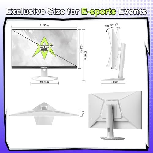 Amzfast 25 Inch White Gaming Monitor 320Hz/300Hz/240Hz  FHD 1080P 1ms Fast IPS Monitor  12 Months Warranty Exchange  HDMI & DP Dual Cable  T V Rheinland Eye Care   AI Crosshair  Night Vision Function