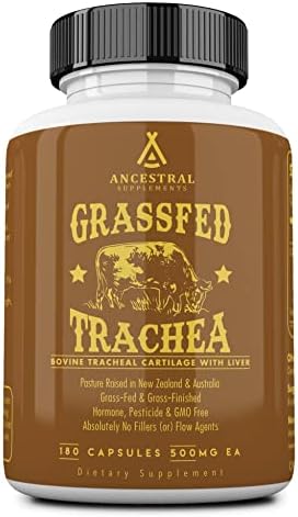 Ancestral Supplements Grass Fed Beef Tracheal Cartilage Supplement with Liver  3000mg  Immune Health and Joint Support Supplement Promotes Healing  Non GMO  180 Capsules