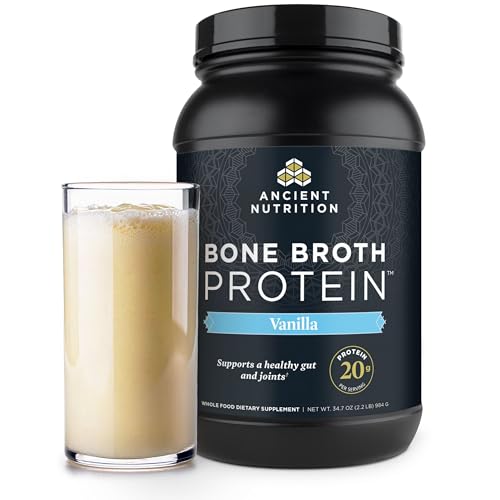 Ancient Nutrition Alimentado con pasto, sin jaula, polvo de proteína de caldo de hueso, 0.71 onzas de proteína, péptidos de colágeno hidrolizados, apto para dieta keto y paleo, apoya la salud de las