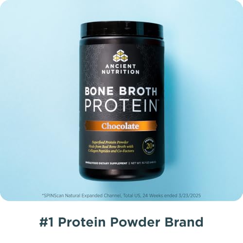 Ancient Nutrition Alimentado con pasto, sin jaula, polvo de proteína de caldo de hueso, 0.71 onzas de proteína, péptidos de colágeno hidrolizados, apto para dieta keto y paleo, apoya la salud de las