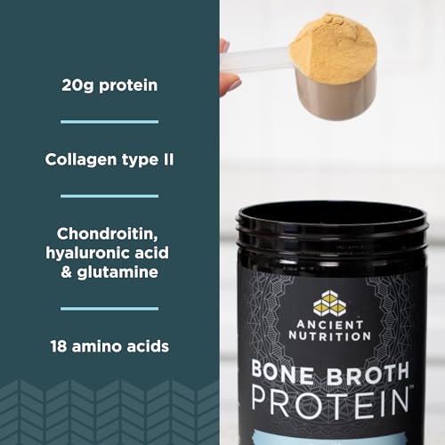 Ancient Nutrition Alimentado con pasto, proteína en polvo de caldo de hueso, 0.71 onzas de proteína, péptidos de colágeno hidrolizados, aptos para dieta cetogénica y paleo, apoya la salud de las