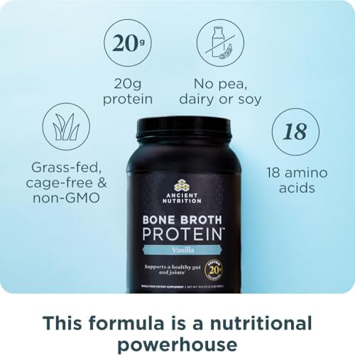 Ancient Nutrition Grass Fed  Bone Broth Protein Powder  20g Protein  Hydrolyzed Collagen Peptides  Keto & Paleo Friendly  Supports Joint  Gut Health  Vanilla  40 Servings