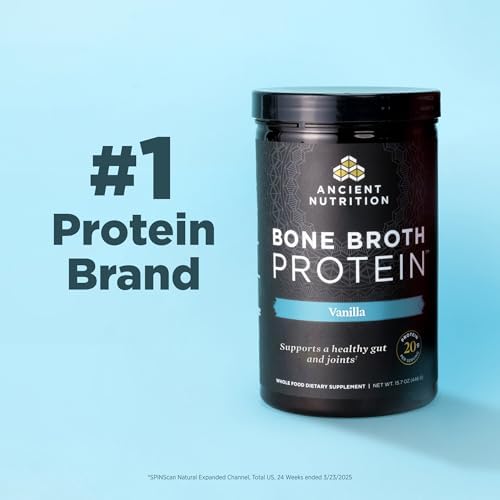 Ancient Nutrition Grass Fed  Bone Broth Protein Powder  20g Protein  Hydrolyzed Collagen Peptides  Keto & Paleo Friendly  Supports Joint  Gut Health  Vanilla  40 Servings