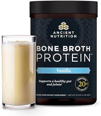 Ancient Nutrition Grass Fed  Bone Broth Protein Powder  20g Protein  Hydrolyzed Collagen Peptides  Keto & Paleo Friendly  Supports Joint  Gut Health  Vanilla  40 Servings