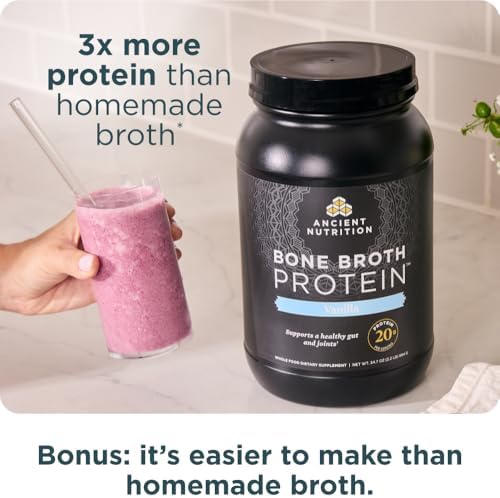 Ancient Nutrition Grass Fed  Bone Broth Protein Powder  20g Protein  Hydrolyzed Collagen Peptides  Keto & Paleo Friendly  Supports Joint  Gut Health  Vanilla  40 Servings