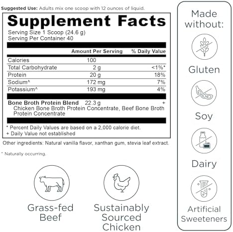 Ancient Nutrition Grass Fed  Bone Broth Protein Powder  20g Protein  Hydrolyzed Collagen Peptides  Keto & Paleo Friendly  Supports Joint  Gut Health  Vanilla  40 Servings