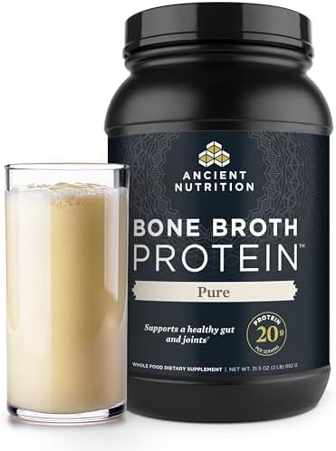 Ancient Nutrition Grass Fed  Bone Broth Protein Powder  20g Protein  Hydrolyzed Collagen Peptides  Keto & Paleo Friendly  Supports Joint  Gut Health  Vanilla  40 Servings