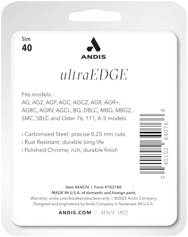 Andis 64076 UltraEdge Detachable Blade Size 40   Carbon Steel Dog Clipper Blade  1/100 Cut Length  Ultra Close Precision Grooming