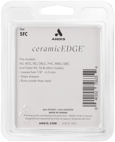 Andis 72635 ceramicEDGE Detachable Blade Size 5FC   Carbon Steel Pet Clipper Blade  1/4 Cut Length  Professional Grooming Performance