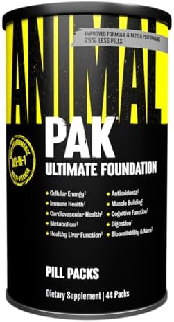 Animal Pak   Convenient Multivitamin for Men & Women Daily All in One Vitamin & Supplement Pack   Zinc  Vitamins C  B  D  Amino Acids  and Immune Support   Sports Nutrition Performance   44 Count