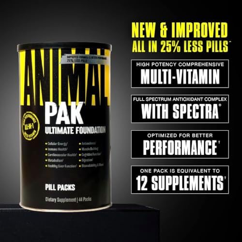 Animal Pak   Convenient Multivitamin for Men & Women Daily All in One Vitamin & Supplement Pack   Zinc  Vitamins C  B  D  Amino Acids  and Immune Support   Sports Nutrition Performance   44 Count