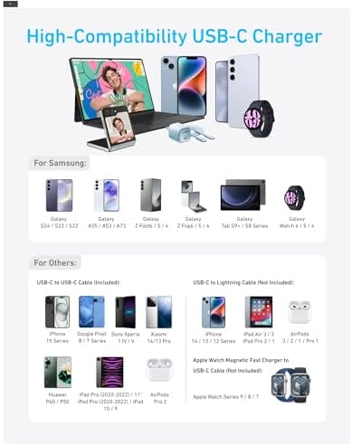 Anker 25W USB C Charger Block  Compact and Foldable  Supports PPS Fast Charging for Galaxy S24/Z Fold/Z Flip/Tab  iPhone  iPad  White  1pack with Cable