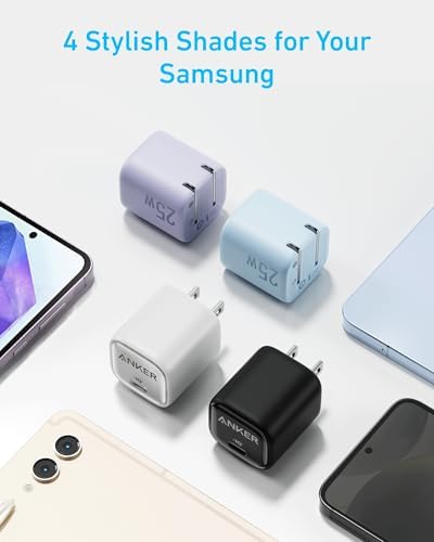 Anker 25W USB C Charger Block  Compact and Foldable  Supports PPS Fast Charging for Galaxy S24/Z Fold/Z Flip/Tab  iPhone  iPad  White  1pack with Cable