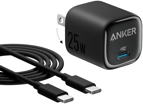 Anker 25W USB C Charger Block  Compact and Foldable  Supports PPS Fast Charging for Galaxy S24/Z Fold/Z Flip/Tab  iPhone  iPad  White  1pack with Cable