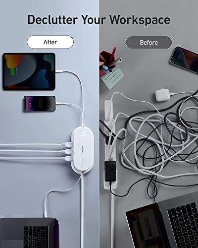 Anker 647 Charging Station  100W   10 in 1 Power Strip with 6 AC  1 USB A  1 USB C  2 Retractable USB C Cables  3ft   5ft Extension Cord Power Delivery for Conference Rooms  Desktop Accessory