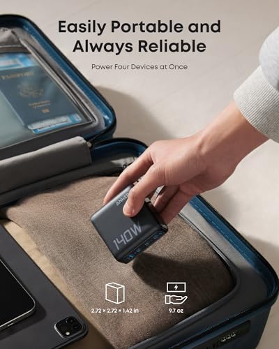 Anker Laptop Charger  140W MAX USB C Charger  4 Port Multi Device Fast Charging  Advanced GaN Power Adapter  Intuitive Touch Controls  for MacBook  iPhone 16 Series  Samsung Galaxy  Pixel  and More