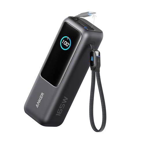 Anker Banco de energía para laptop, cargador portátil de 25,000 mAh con puertos USB-C triples de 100 W, cables integrados y retráctiles, para iPhone serie 16/15, MacBook, Samsung y más (aprobado por