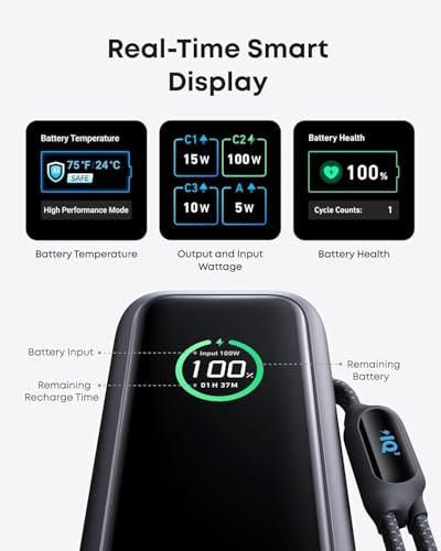 Anker Banco de energía para laptop, cargador portátil de 25,000 mAh con puertos USB-C triples de 100 W, cables integrados y retráctiles, para iPhone serie 16/15, MacBook, Samsung y más (aprobado por