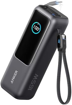 Anker Laptop Power Bank  25 000mAh Portable Charger with Triple 100W USB C Ports  Built in Retractable Cables  Flight Approved for Travel  iPhone 16/15 Series  MacBook  Samsung  and More