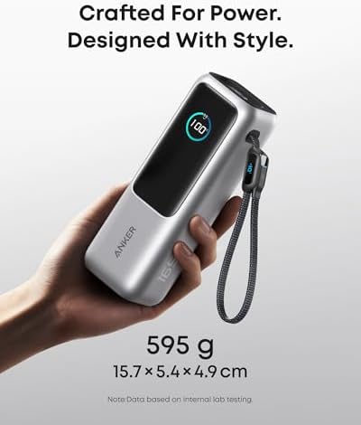 Anker Laptop Power Bank  25 000mAh Portable Charger with Triple 100W USB C Ports  Built in Retractable Cables  Flight Approved for Travel  iPhone 16/15 Series  MacBook  Samsung  and More