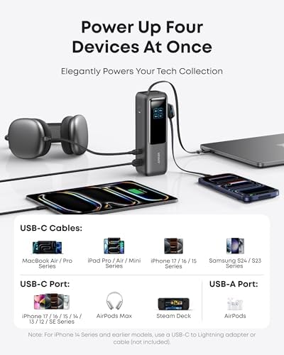 Anker Laptop Power Bank  25 000mAh Portable Charger with Triple 100W USB C Ports  Built in Retractable Cables  Flight Approved for Travel  iPhone 17/16 Series  MacBook  Samsung  and More