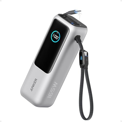 Anker - Batería portátil para laptop de 25,000 mAh con tres puertos USB-C de 100 W, cables retráctiles incorporados, aprobado para vuelos, para iPhone serie 17/16, MacBook, Samsung y más