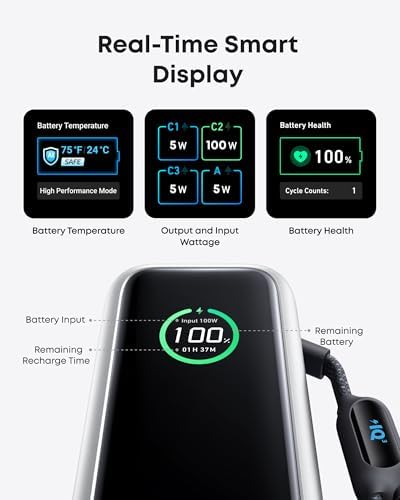 Anker - Batería portátil para laptop de 25,000 mAh con tres puertos USB-C de 100 W, cables retráctiles incorporados, aprobado para vuelos, para iPhone serie 17/16, MacBook, Samsung y más