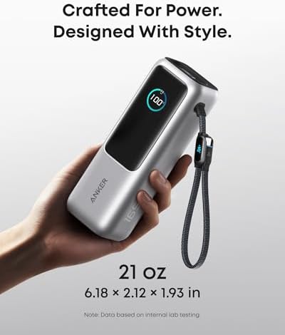 Anker - Batería portátil para laptop de 25,000 mAh con tres puertos USB-C de 100 W, cables retráctiles incorporados, aprobado para vuelos, para iPhone serie 17/16, MacBook, Samsung y más