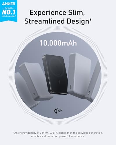 Anker MagGo Power Bank  Ultra Slim 10 000mAh Magnetic Battery Pack  Qi2 Certified 15W Ultra Fast MagSafe Compatible Portable Charger  Ergonomic Design  for iPhone16/15/14/13/12 Series Only