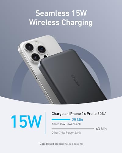 Anker MagGo Power Bank Ultra Slim 10 000mAh Magnetic Battery Pack Qi2 Certified 15W Ultra Fast MagSafe Compatible Portable Charger Ergonomic Design for iPhone16/15/14/13/12 Series Only