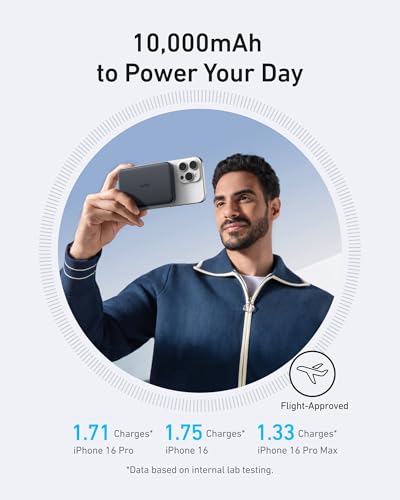 Anker MagGo Power Bank Ultra Slim 10 000mAh Magnetic Battery Pack Qi2 Certified 15W Ultra Fast MagSafe Compatible Portable Charger Ergonomic Design for iPhone16/15/14/13/12 Series Only