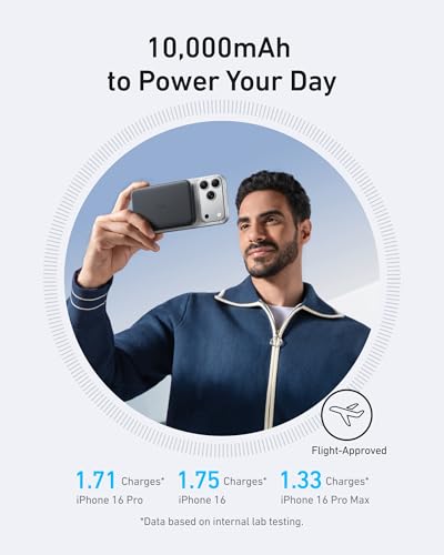 Anker MagGo Power Bank  Ultra Slim 10 000mAh Magnetic Battery Pack  Qi2 Certified 15W Ultra Fast MagSafe Compatible Portable Charger  Ergonomic Design  for iPhone17/16/15/14 Series Only Not for Pixel
