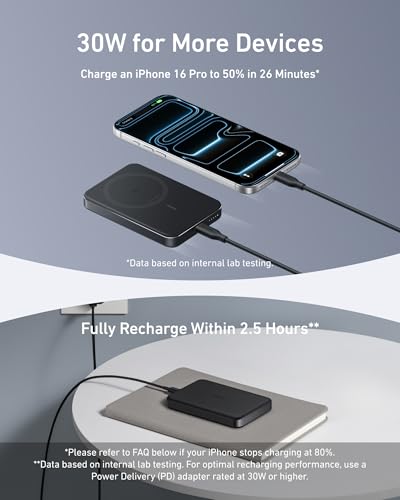 Anker MagGo Power Bank  Ultra Slim 10 000mAh Magnetic Battery Pack  Qi2 Certified 15W Ultra Fast MagSafe Compatible Portable Charger  Ergonomic Design  for iPhone17/16/15/14 Series Only Not for Pixel