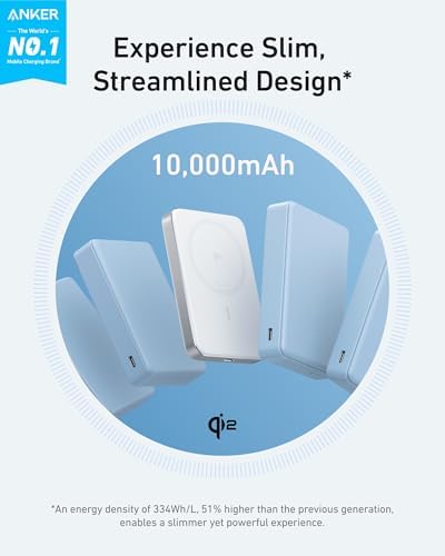 Anker MagGo - Batería externa, batería magnética ultradelgada de 10,000 mAh, certificado Qi2, portátil, cargador compatible ultrarápido MagSafe de 15 W, diseño ergonómico, solo para iPhone 15/14/13/12