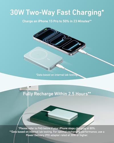Anker MagGo Power Bank  Ultra Slim 10 000mAh Magnetic Battery Pack  Qi2 Certified 15W Ultra Fast MagSafe Compatible Portable Charger  Ergonomic Design  for iPhone17/16/15/14 Series Only Not for Pixel 