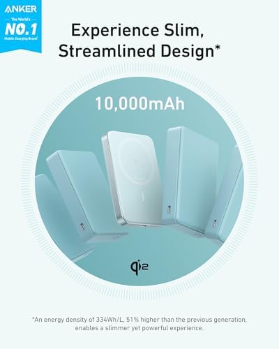 Anker MagGo Power Bank  Ultra Slim 10 000mAh Magnetic Battery Pack  Qi2 Certified 15W Ultra Fast MagSafe Compatible Portable Charger  Ergonomic Design  for iPhone17/16/15/14 Series Only Not for Pixel 