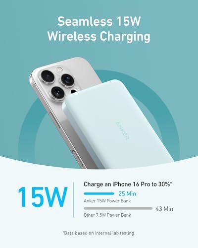 Anker MagGo Power Bank  Ultra Slim 10 000mAh Magnetic Battery Pack  Qi2 Certified 15W Ultra Fast MagSafe Compatible Portable Charger  Ergonomic Design  for iPhone17/16/15/14 Series Only Not for Pixel 