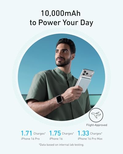 Anker MagGo Power Bank  Ultra Slim 10 000mAh Magnetic Battery Pack  Qi2 Certified 15W Ultra Fast MagSafe Compatible Portable Charger  Ergonomic Design  for iPhone17/16/15/14 Series Only Not for Pixel 