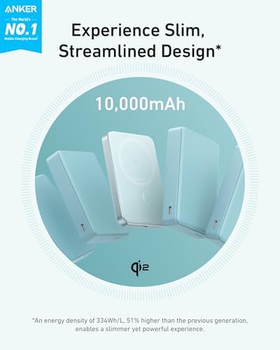 Anker MagGo Power Bank  Slim 10 000mAh Magnetic Battery Pack  Qi2 Certified 15W Ultra Fast MagSafe Compatible Portable Charger  Ergonomic Design  for iPhone17/16/15/14 Series  and More