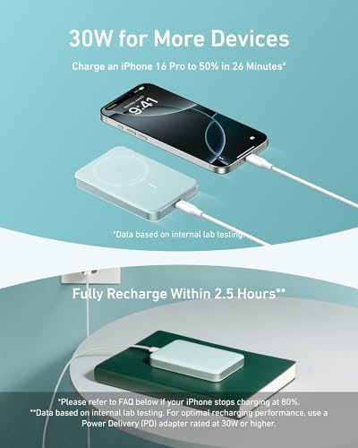 Anker MagGo Power Bank  Slim 10 000mAh Magnetic Battery Pack  Qi2 Certified 15W Ultra Fast MagSafe Compatible Portable Charger  Ergonomic Design  for iPhone17/16/15/14 Series  and More
