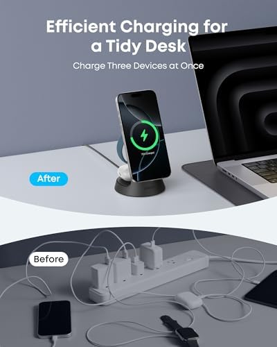 Anker MagSafe Charger Compatible  MagGo 3 in 1 Charging Station  Nano Charging Stand  Qi2 Certified 15W Magnetic Wireless Charger Dock  for iPhone17/16/15/14  Apple Watch AirPods  Adapter Included 